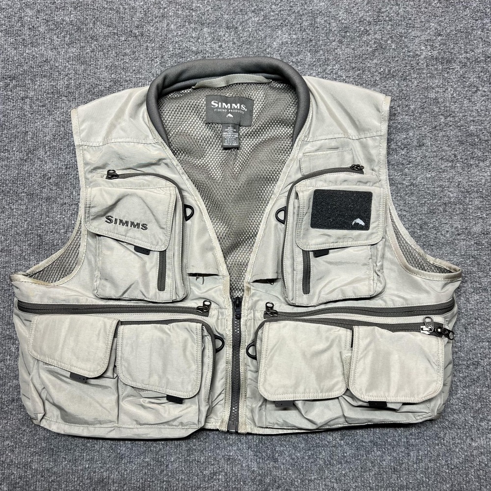 Simms Guide 3 Vest Mens Large Gray Fly Fishing Utility Mesh Full Zip Pockets